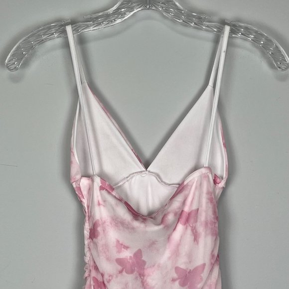 PrettyLittleThing Baby Pink Butterfly Print Ruched Bodycon Dress size 8 - Picture 9 of 16